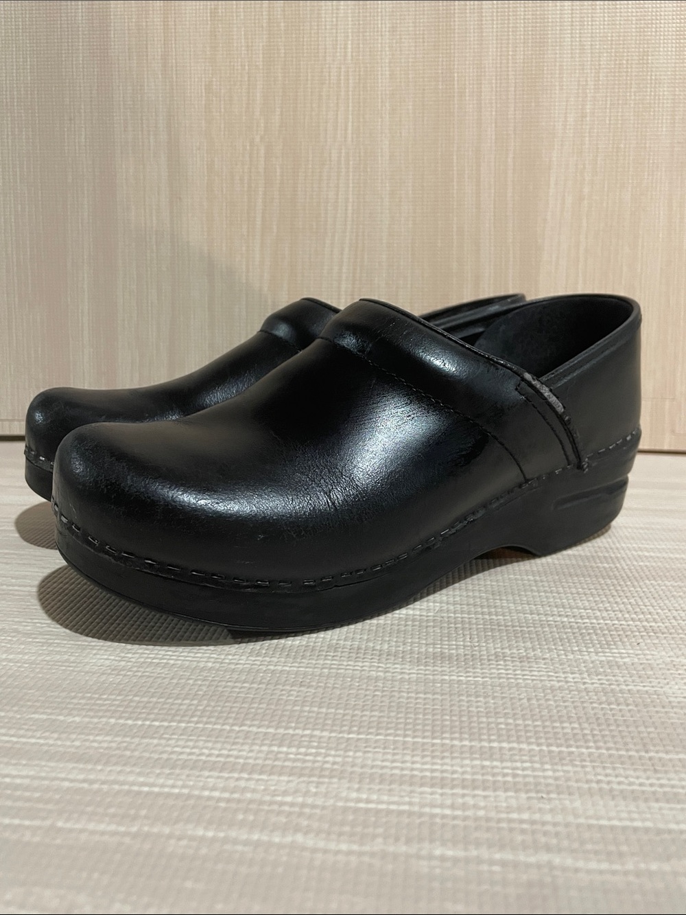 Dansko Professional Cabrio Black Leather Slip-On Women's Clogs